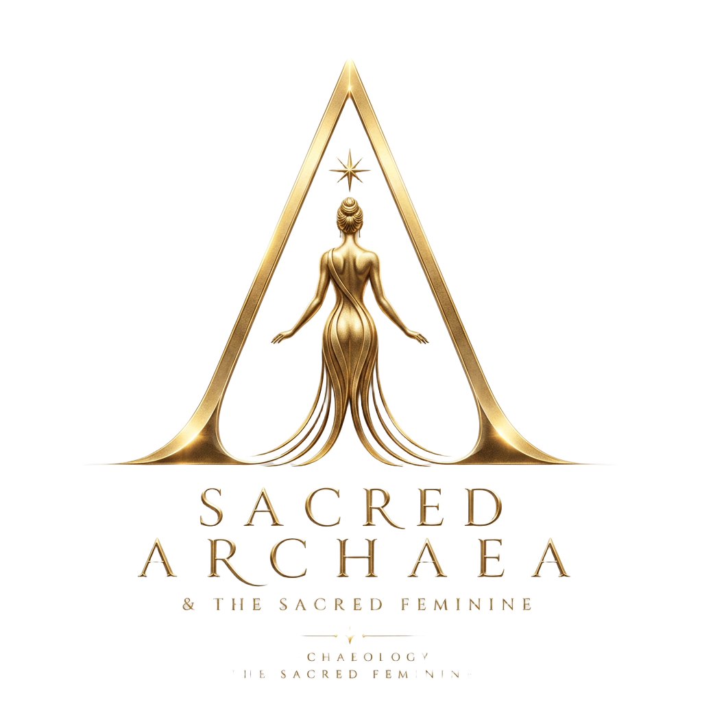 Logótipo Sacred Archaea, o feminino sagrado em traço dourado